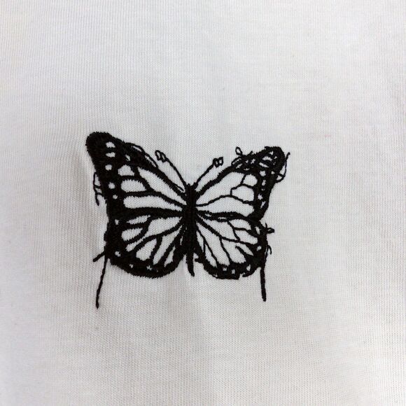 CHNGE T-Shirt Women S Black Ivory Split Butterfly Crop Boxy Two-Tone Sustainable - Picture 7 of 11